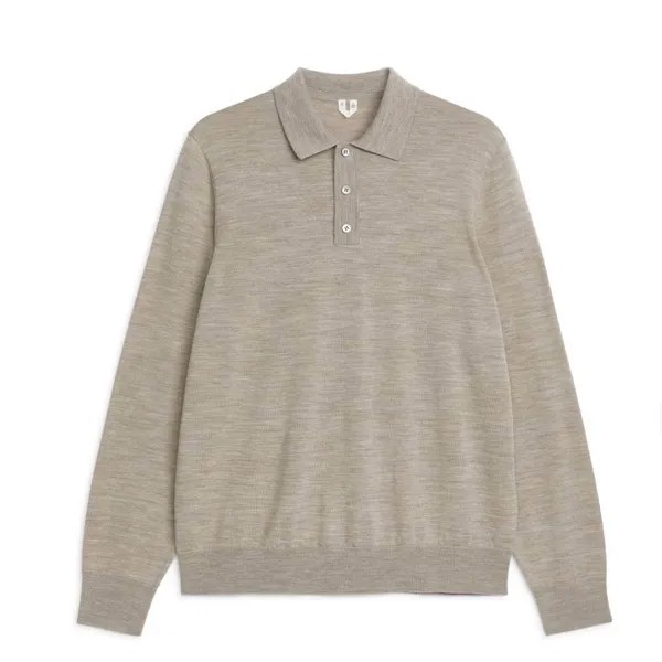 Джемпер-поло ARKET Merino Wool, бежевый