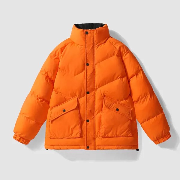 Оранжевое пальто для мальчиков, хлопковые стеганые парки, Мужская Легкая зимняя ветровка на пуговицах, парка с длинным рукавом, женская верхняя одежда