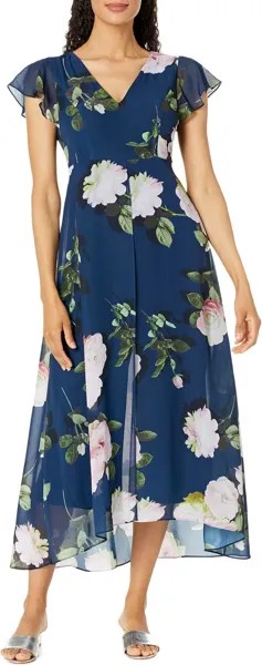 Комбинезон Adrianna Papell Stretch Crepe Jumpsuit with Printed Chiffon Walk Thru Overlay, цвет Navy Multi