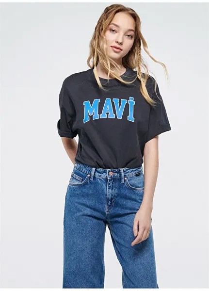 Женская футболка антрацитового цвета с круглым вырезом Mavi