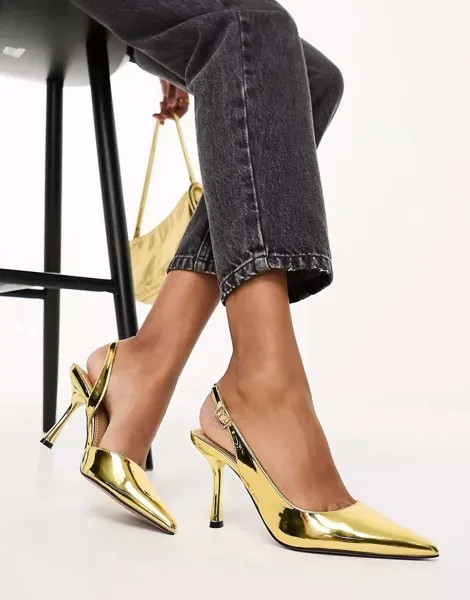 Золотые туфли средней пятки на шпильке с пяткой ASOS Simmer
