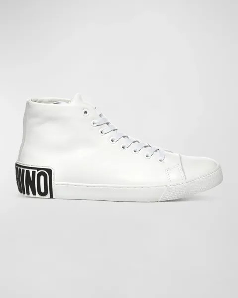 Мужские кожаные высокие кеды с логотипом Moschino, цвет White