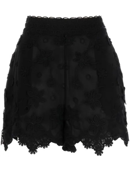 Elie Saab шелковые шорты с цветочной вышивкой, черный