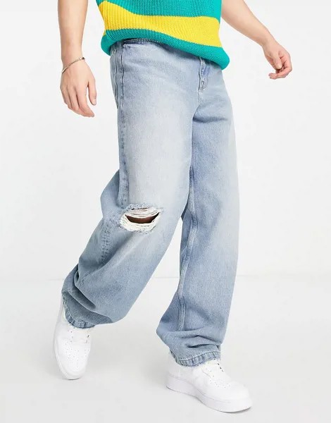 Свободные джинсы светло-голубого выбеленного цвета с рваной отделкой ASOS DESIGN-Голубой