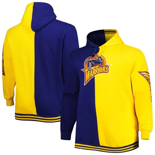 Мужской Mitchell & Ness темно-синий/золотой Golden State Warriors Big & Tall Hardwood Classics сплит-пуловер с капюшоном