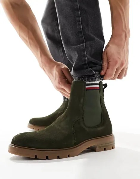 Зеленые замшевые ботинки челси Tommy Hilfiger