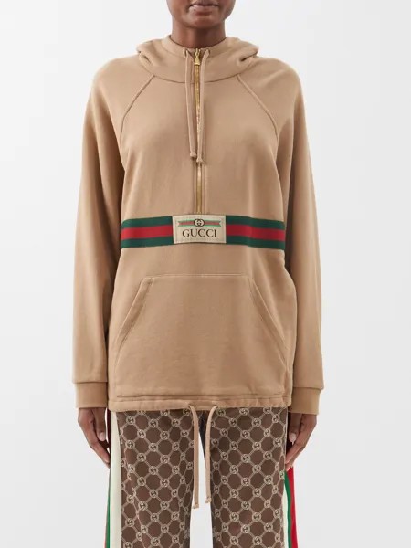 Худи из хлопкового джерси с полосками web Gucci, бежевый