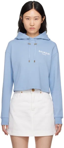 Синий флокированный худи Balmain