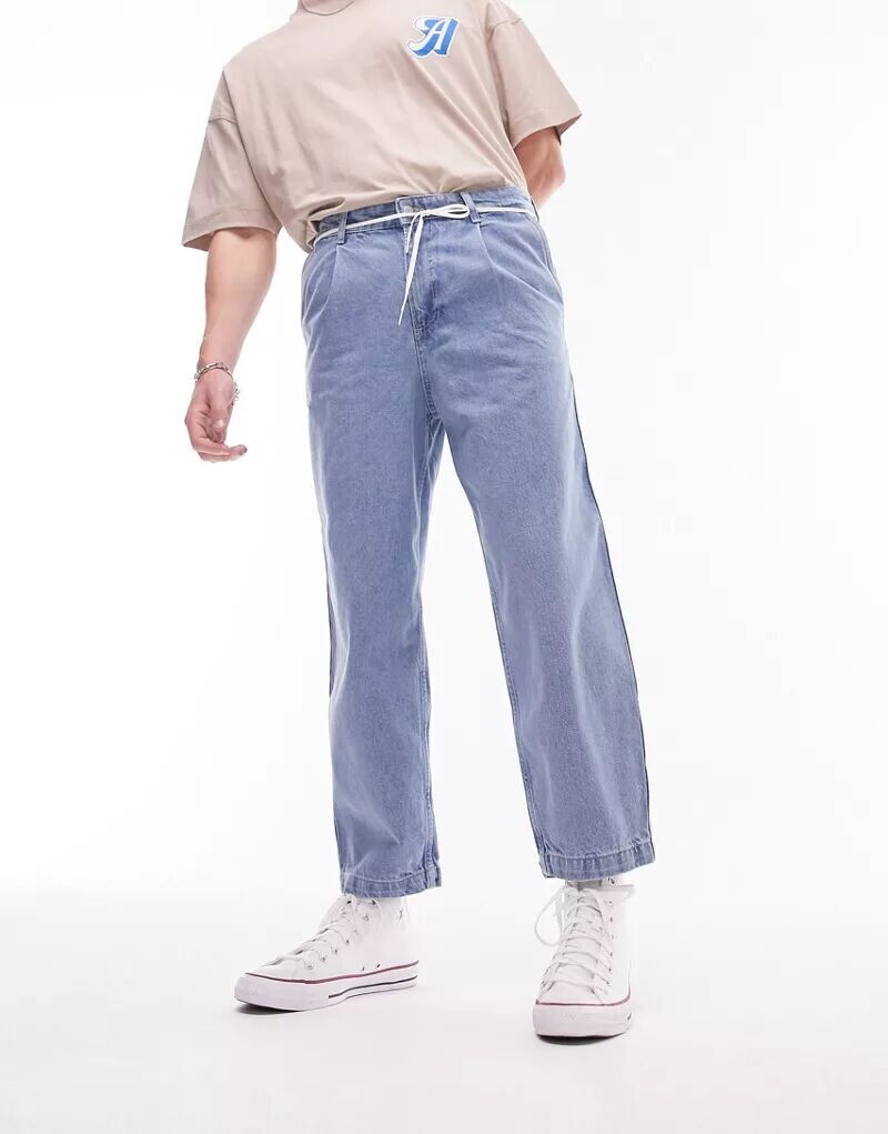 Зауженные джинсы Topman средней потертости со складками