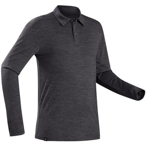 Рубашка- поло с дл. рукавами из шерсти мериноса для треккинга мужская TRAVEL 500, размер: XL, цвет: Черный FORCLAZ Х Декатлон