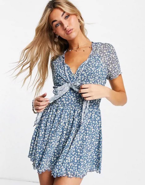 Полупрозрачный ромпер с запахом и принтом «Маргаритки» ASOS DESIGN-Multi