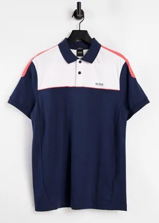 Сине-белое поло узкого кроя BOSS Athleisure Paule 1-Темно-синий