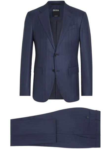 Zegna шерстяной костюм в полоску, синий