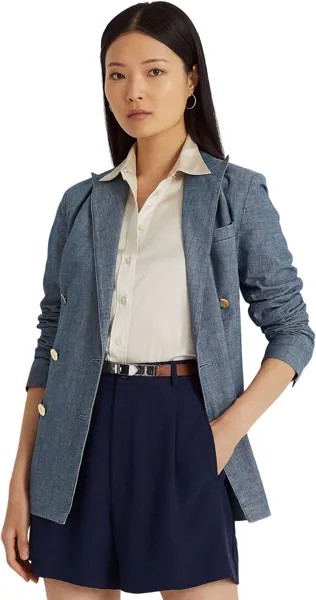 Двубортный пиджак из шамбре LAUREN Ralph Lauren, цвет Beryl Blue Wash