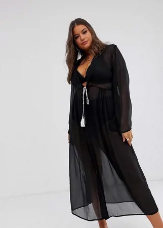 Прозрачное пляжное платье с кисточками Brave Soul Plus-Черный