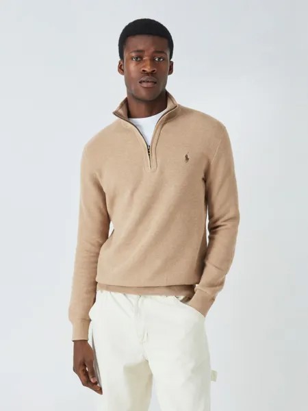 Джемпер с полумолнией и длинными рукавами Ralph Lauren, светло-коричневый меланж