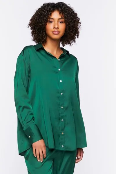 Атласная пижамная рубашка Forever 21, зеленый