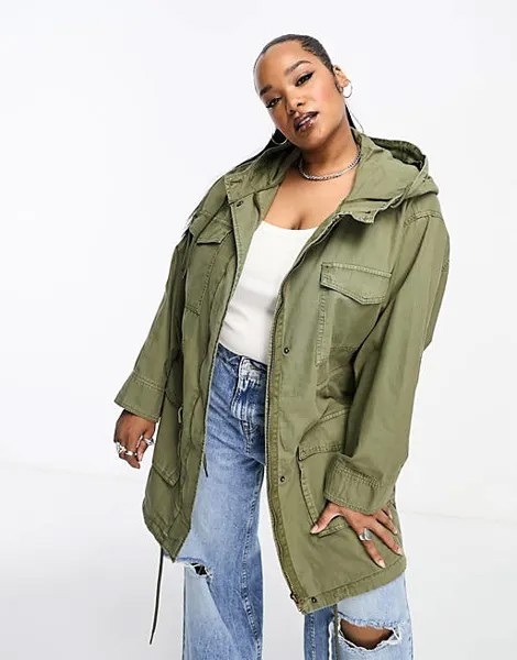 Удобная парка цвета хаки с четырьмя карманами ASOS DESIGN Curve