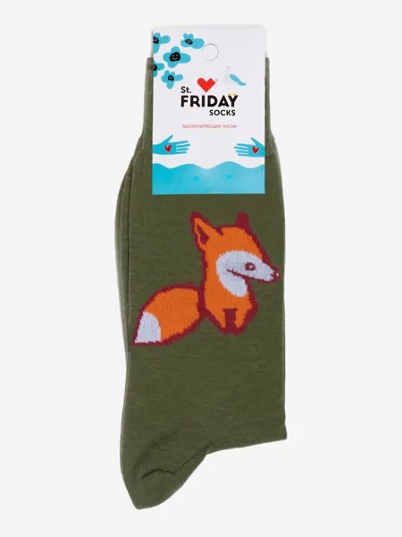 Носки с рисунками St.Friday Socks - Лисичка Зеленые, Зеленый