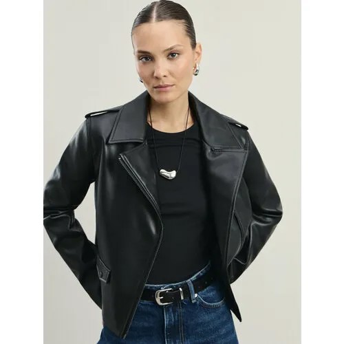 Кожаная куртка Zarina, размер xl (ru 50)/170, черный