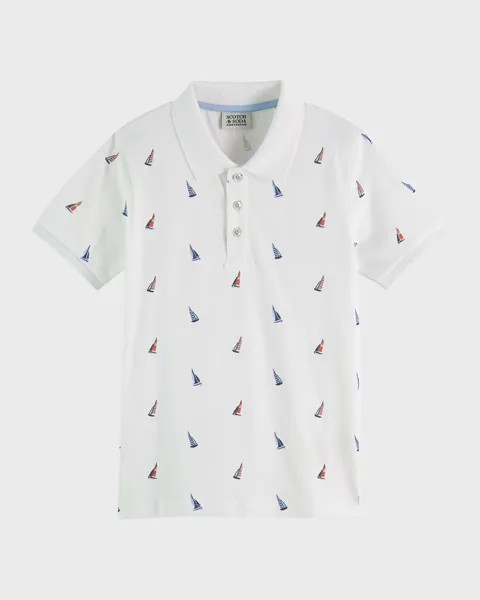 Рубашка-поло из пике с принтом для мальчиков, размер 4–12 Scotch & Soda, цвет White