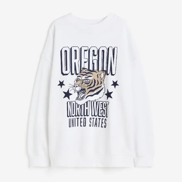 Свитшот H&M Oversized With Motif Oregon, белый