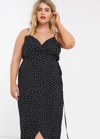 Платье макси на бретельках в горошек с запахом ASOS DESIGN Curve-Мульти