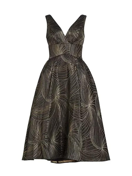 Жаккардовое платье-миди с эффектом металлик Amsale, цвет black gold