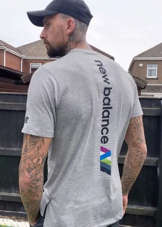 Серая футболка с принтом на спине New Balance Running heathertech-Серый