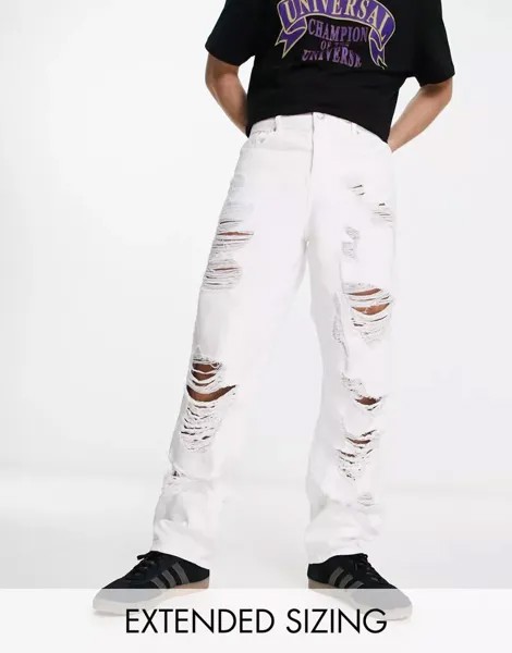 Белые широкие джинсы с рваными краями ASOS