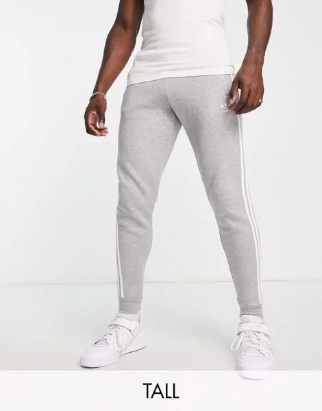 Серые джоггеры узкого кроя с 3 полосками adidas Originals Adicolor Tall