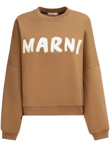 Marni хлопковая толстовка с логотипом, коричневый