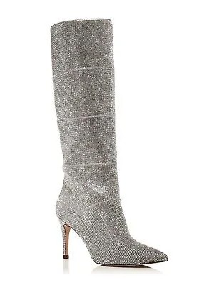AQUA Женские комфортные классические ботинки Lenny на шпильке с острым носком и серебряными стразами, размер 7 м