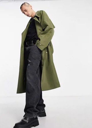 Oversized-тренч цвета хаки ASOS DESIGN-Зеленый цвет