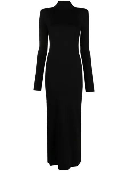 Saint Laurent шерстяное платье миди с воротником-воронкой, черный