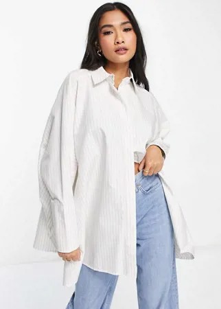 Белая хлопковая oversized-рубашка в светло-бежевую полоску ASOS EDITION-Белый