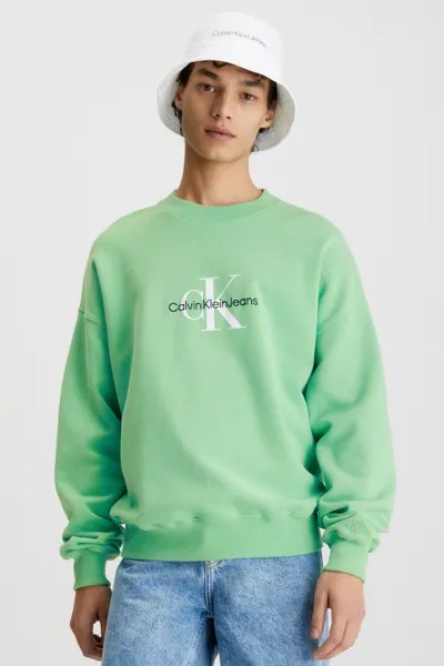 Зеленый свитер Monologo кроя oversize и круглым вырезом Calvin Klein Jeans, зеленый