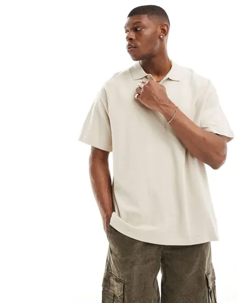 Jack & Jones Premium – рубашка-поло оверсайз бежевого цвета