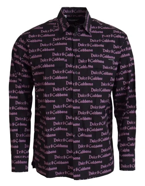 DOLCE - GABBANA Рубашка Черное Фиолетовое Приталенное Платье с Логотипом Формальные 41 / US16 / L 900usd