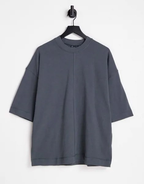 Черная выбеленная oversized-футболка из плотного материала с акцентными швами ASOS DESIGN-Черный