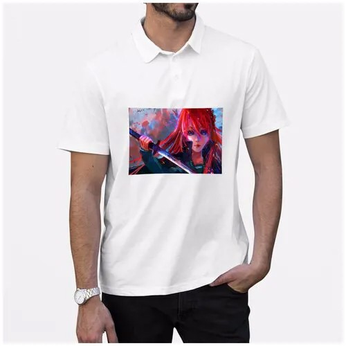 Рубашка- поло CoolPodarok Аниме девушка с катаной рыжие волосы