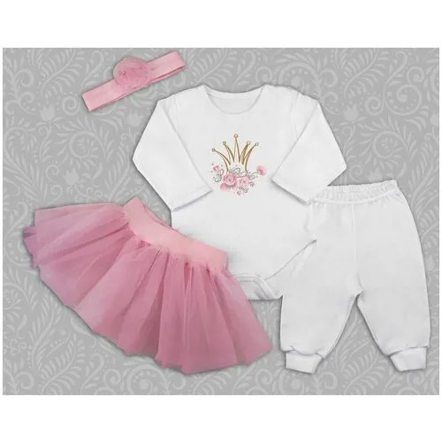 Набор нарядный Топотушки для девочки 4-46-74 (юбка, боди, штанишки, повязка) розовый
