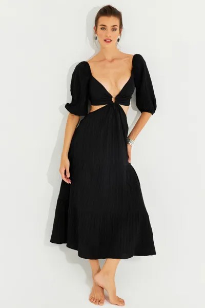 Женское черное платье макси с глубоким вырезом и открытой спиной Cool & Sexy, черный
