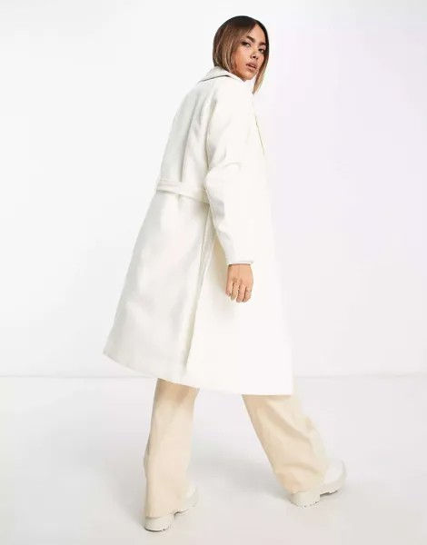 Эксклюзивное длинное кремовое пальто с поясом JDY