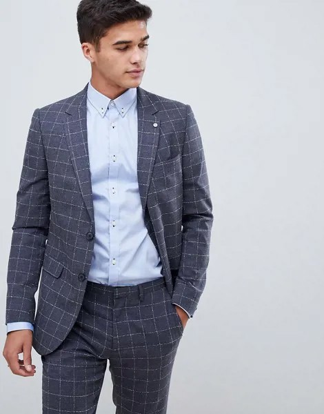 Серый приталенный пиджак в клетку Burton Menswear