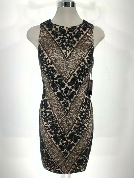 Vince Camuto NWT Элегантное черное/телесное кружевное коктейльное платье с пайетками, размер 0, 2