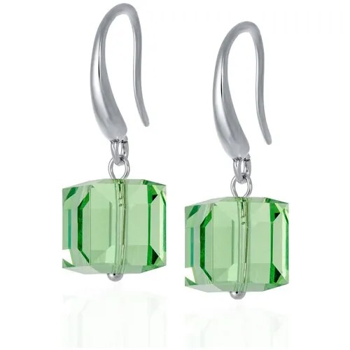 Дизайнерские серебряные серьги с салатовыми кристаллами Swarovski