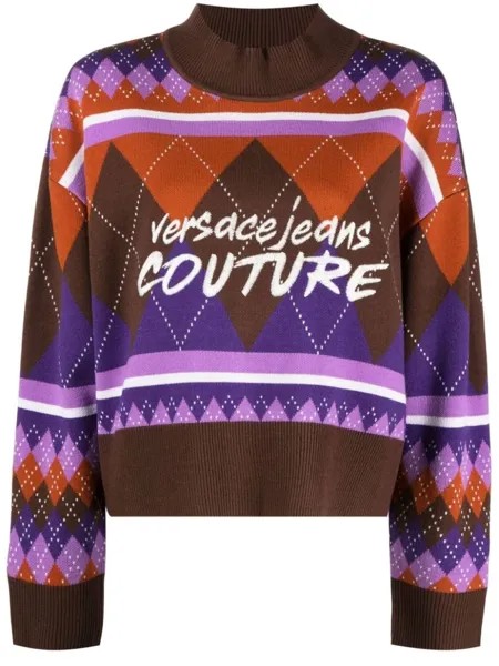 Versace Jeans Couture джемпер с узором аргайл и вышитым логотипом, коричневый