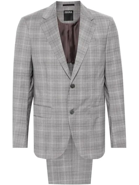 Zegna клетчатый костюм с однобортным пиджаком, серый