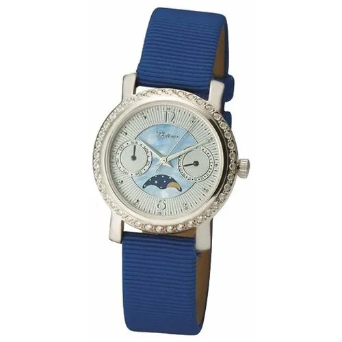 Наручные часы Platinor, серебро, фианит, серый/голубой